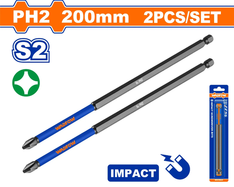 Bộ 2 Mũi bắt vít đóng PH2 200mm-Wadfow WSV5K65