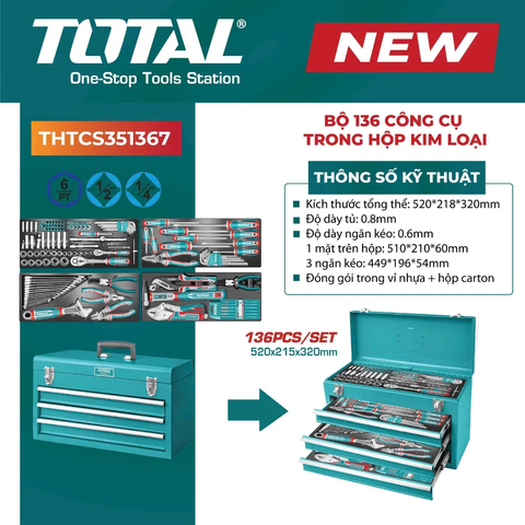 Bộ 136 công cụ trong hộp kim loại-TOTAL-THTCS351367