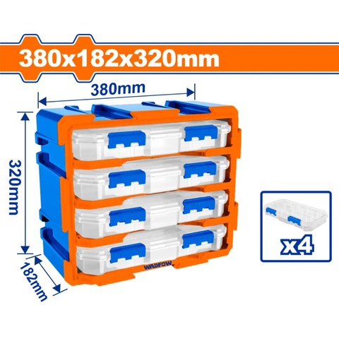 Bộ tủ gồm 4 hộp nhựa chia 13 ngăn đựng linh kiện 380x182x320mm-Wadfow WTB8344