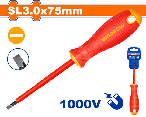 Tua vít dẹp cách điện SL3x75mm-Wadfow WSD7233
