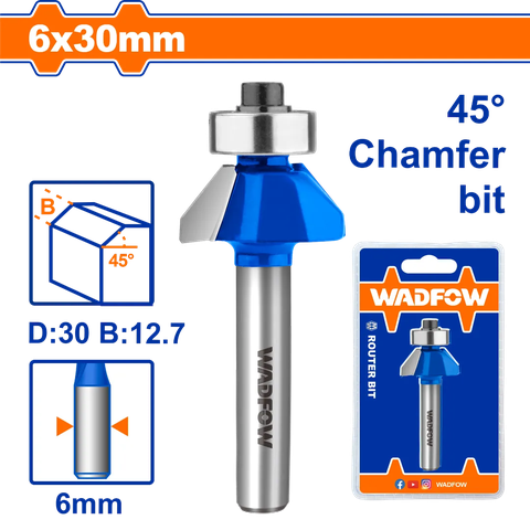 Mũi phay gỗ vát 45° 6x6x30mm Wadfow  WRG3404