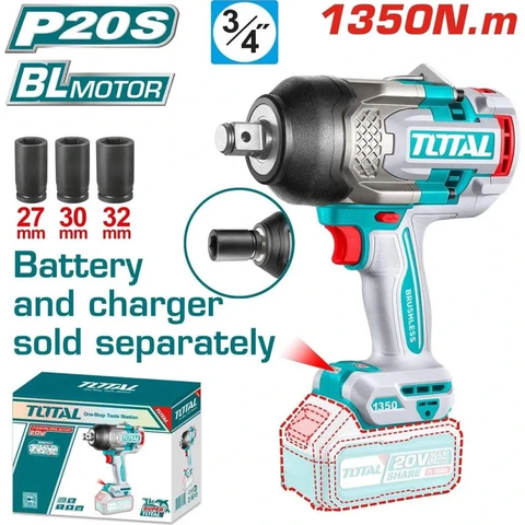 Máy siết buloong không chổi than dùng pin 20V (không kèm pin & sạc)-TOTAL-TIWLI201351