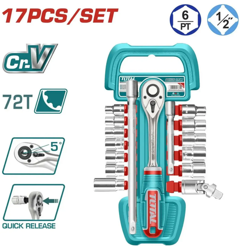 Bộ 17 đầu tuýp 1/2"-TOTAL-THT121171