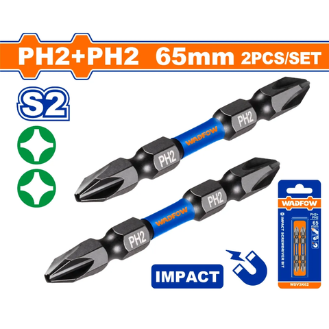 Bộ 2 Mũi bắt vít đóng 2 đầu PH2+PH2 65mm-Wadfow WSV3K62