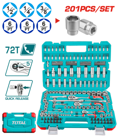 Bộ 201 đầu tuýp 1/4 inch, 3/8 inch  và 1/2 inch-TOTAL-THTS082016