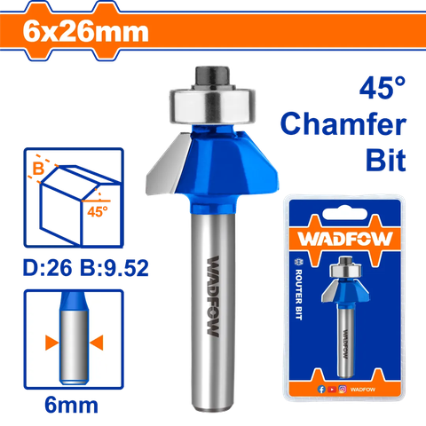 Mũi phay gỗ vát 45° 6x6x26mm WADFOW WRG3403