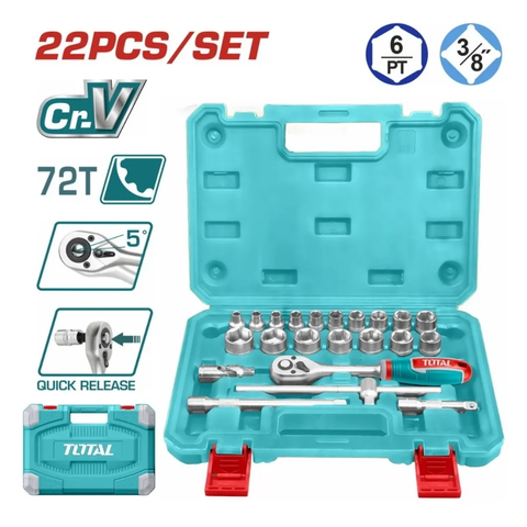 Bộ 22 đầu tuýp 3/8"-TOTAL-THT381221
