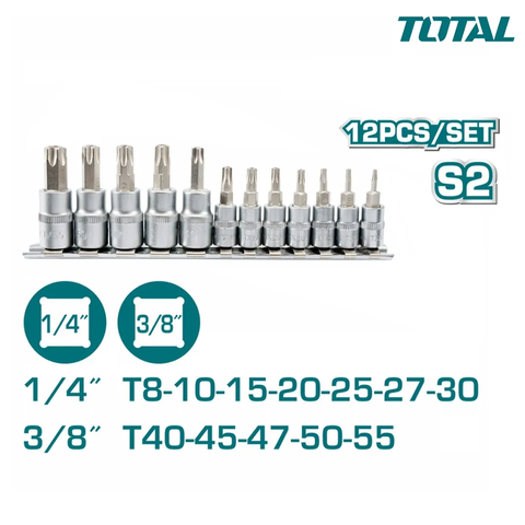 Bộ 12 đầu tuýp lục giác bông sao -TOTAL-THT1438121