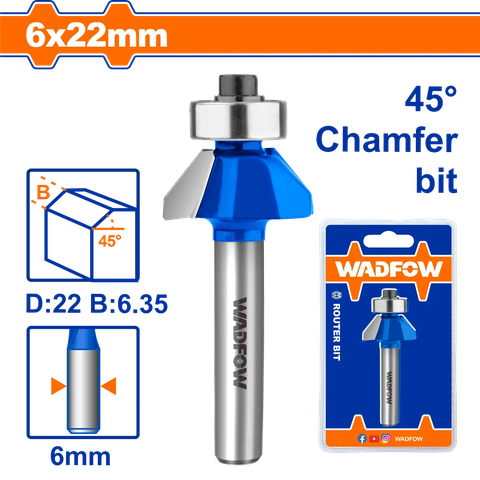 Mũi phay gỗ vát 45° 6x6x22mm WADFOW WRG3401