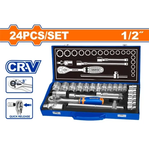 Bộ 24 chi tiết tay vặn đầu tuýp 1/2"-Wadfow WST2L24