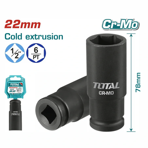 Đầu tuýp tác động sâu 1/2" 22mm -TOTAL-THDIS12221L