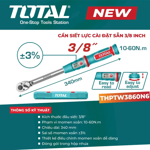 Cần siết lực cài đặt sẵn 3/8"-TOTAL-THPTW3860N6
