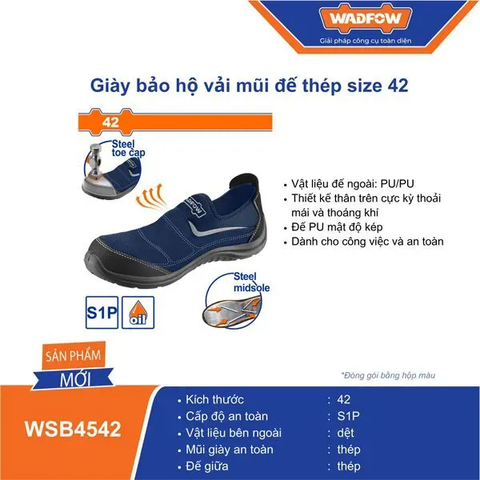 Giày bảo hộ vải mũi đế thép size 42-Wadfow WSB4542
