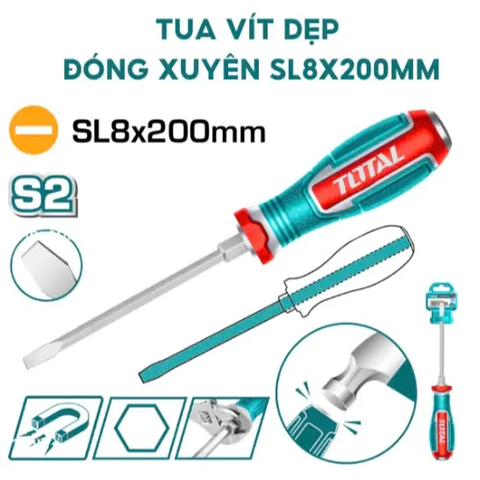 Tua vít dẹp đóng xuyên SL8x200mm -TOTAL-TGTSL8200