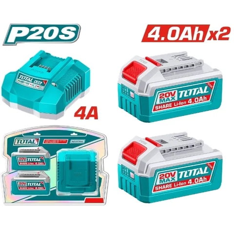 Bộ 2 pin TFBLI20021 và 1 sạc TFCLI20411 dùng pin  Lithium-Ion 20V-TOTAL-TFBCPK2013