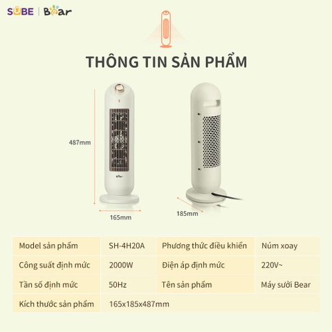Máy Sưởi Gốm Bear SH-4H20A - Chính hãng Bảo hành 18 Tháng 1 đổi 1 30 ngày - HOT NEW 2026