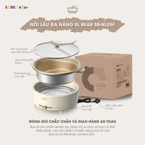 Nồi lẩu điện đa năng Bear 5L SB-NL05F - Chính hãng Bảo hành 18 tháng - MỚI NEW
