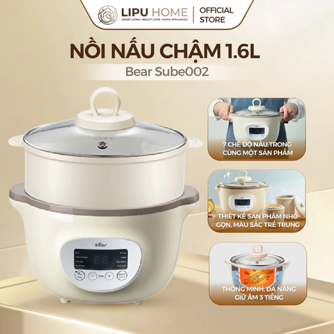 Nồi nấu chậm 1.6L Bear Sube002 - 6 chế độ nấu ăn dặm, 3 thố tiện lợi, hẹn giờ - GIÁ SIÊU TỐT