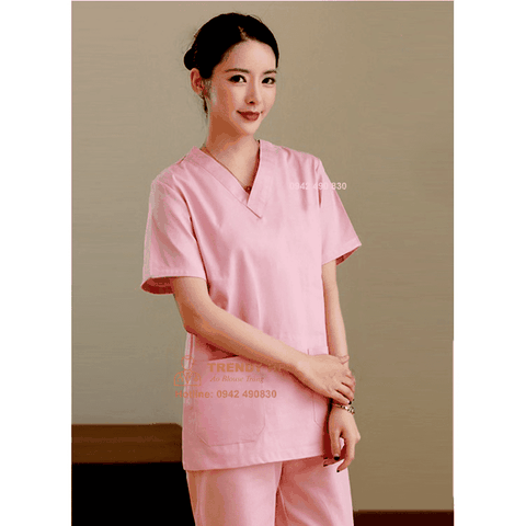 Bộ scrubs đồng phục màu Hồng Cotton Cao Cấp - scrubs bác sĩ, đồng phục spa, nha khoa, phòng khám, dược sỹ