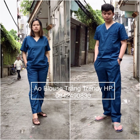 Bộ scrubs bác sĩ, kỹ thuật viên màu xanh Navy - đồng phục spa, thẩm mỹ viện, nha khoa, phòng khám chất phổ thông