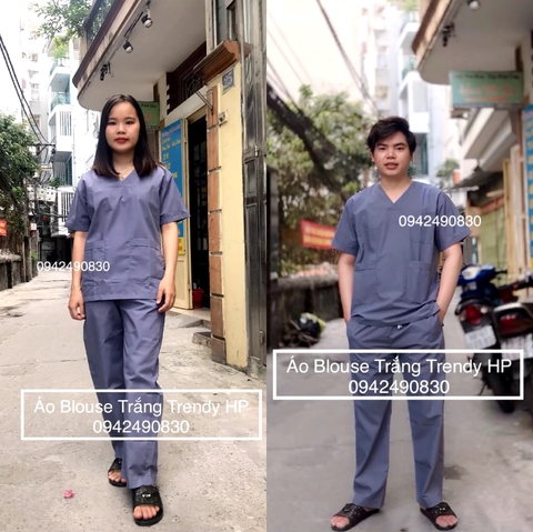 Bộ scrubs bác sĩ, kỹ thuật viên màu GHI XÁM - đồng phục spa, thẩm mỹ viện, nha khoa, phòng khám chất phổ thông