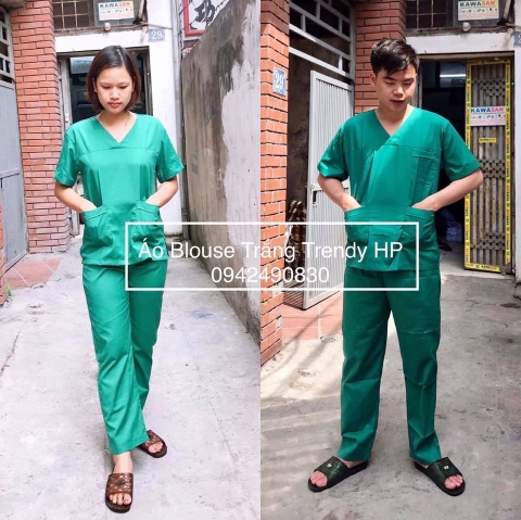 Bộ scrubs cổ tim màu Xanh LÁ- bộ scrubs bác sĩ, kỹ thuật viên,đồng phục spa, thẩm mỹ viện, nha khoa, phòng khám chất phổ thông