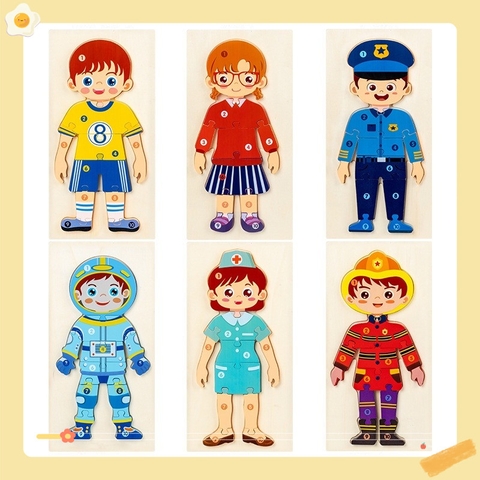 Bảng ghép 3D các nghề đồ chơi bằng gỗ - GIáo Cụ Montessori - Phát triển tư duy sớm