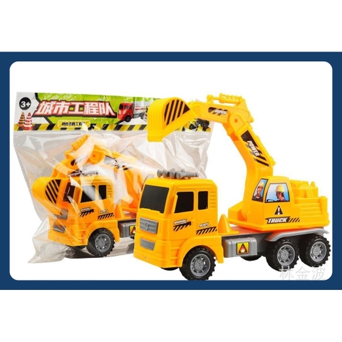 Đồ chơi công trình xe ben, xe cẩu hộp, xe trộn bê tông đồ chơi cho bé (có bánh đà)
