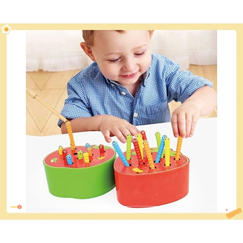 Đồ Chơi Bắt Sâu Bằng Gỗ, hình trái táo  Giáo Dục Sớm Montessori