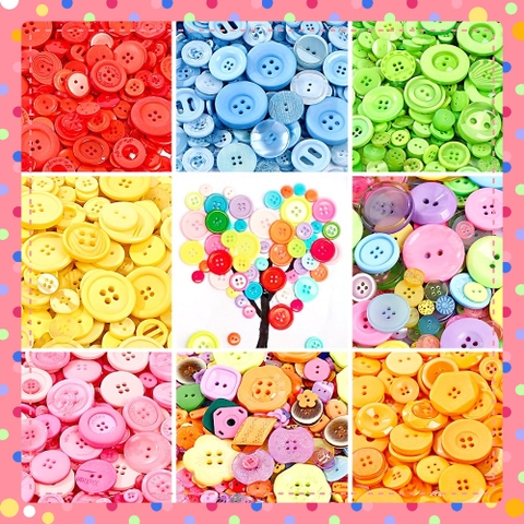 Set 100 cúc áo nhựa tròn  handmade nhiều cỡ làm thủ công