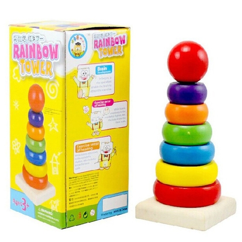 Đồ chơi tháp xếp chồng gỗ 7 sắc cầu vồng đồ chơi gỗ phát triển trí tuệ cho bé
