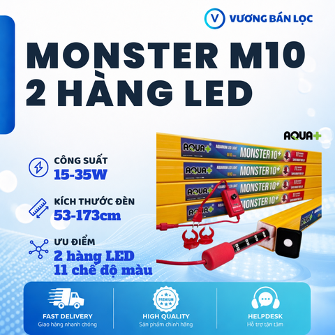 Đèn Ống Aqua+ Monster M10 - 2 Hàng LED - Đỏ Cá Không Đỏ Nước - 11 Chế Độ Màu