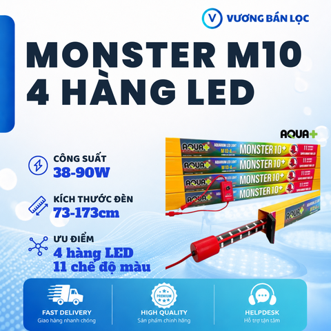 Đèn Ống Aqua+ Monster M10 - 4 Hàng LED - Đỏ Cá Không Đỏ Nước - 11 Chế Độ Màu