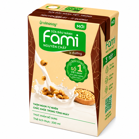 Sữa Đậu Nành Fami Nguyên Chất Vị Đường Đen (200ML * 36Hộp)