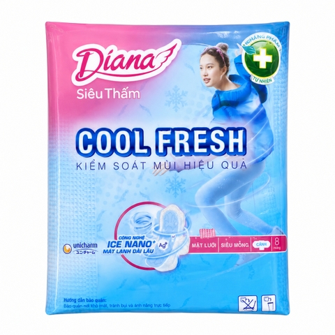Băng Vệ Sinh Diana Siêu Thấm Cool Fresh Siêu Mỏng Cánh (8 Miếng * 48 Gói)
