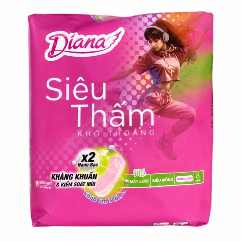 Băng Vệ Sinh Diana Siêu Thấm Siêu Mỏng Không Cánh (8 Miếng * 48 Gói)