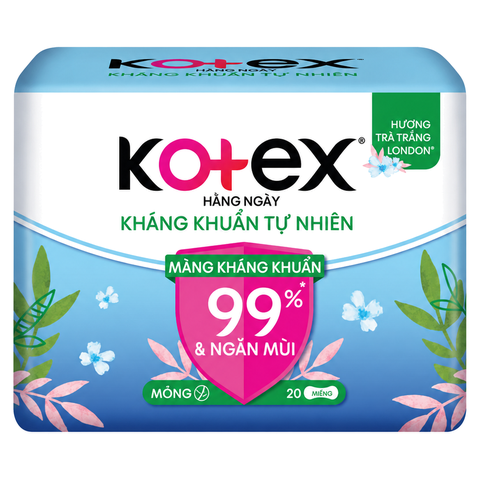 Băng Vệ Sinh Hằng Ngày Kotex Kháng Khuẩn Tự Nhiên (20 Miếng + 4 Miếng * 48 Gói)