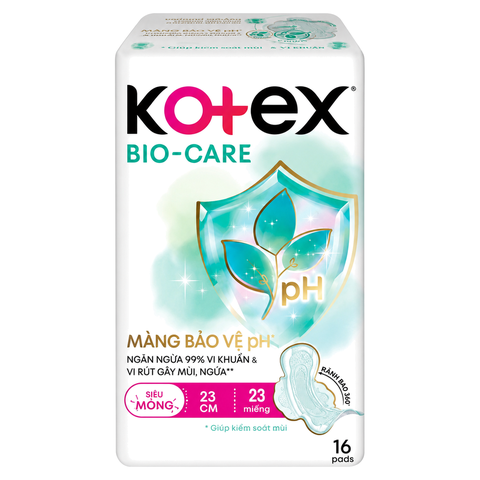 Băng Vệ Sinh Kotex BioCare Siêu Mỏng Cánh 23CM (6 Miếng + 1 Bịch Băng Vệ Sinh BioCare Siêu Mỏng Cánh 23CM * 48 Gói)