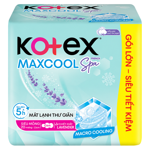 Băng Vệ Sinh Kotex Max Cool Fresh Spa Siêu Mỏng Cánh 23CM (20 Miếng * 16 Gói)