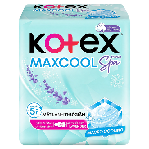 Băng Vệ Sinh Kotex Max Cool Fresh Spa Siêu Mỏng Cánh 23CM (8 Miếng + CTP * 48 Gói)
