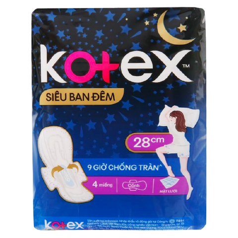 Băng Vệ Sinh Kotex Siêu Ban Đêm Mặt Lưới Mềm Hóa 28CM (4 Miếng * 48 Gói)