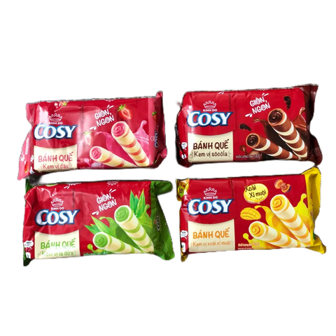 Bánh Quế Cosy Vị Hỗn Hợp (Dâu - Xoài Xí Muội - Lá Dứa - Socola) (117,6G*24 Hộp)