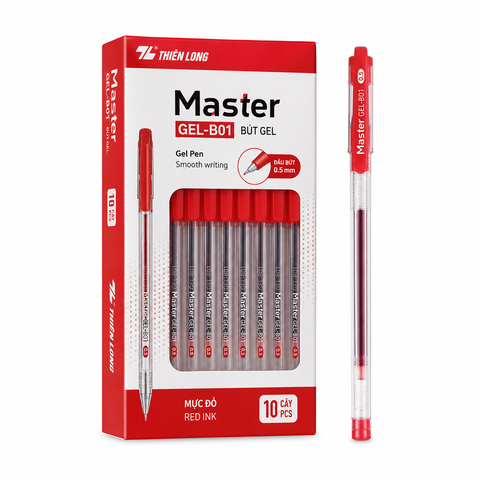 Bút GEL-B01 hộp 10 Master Đỏ Thiên Long