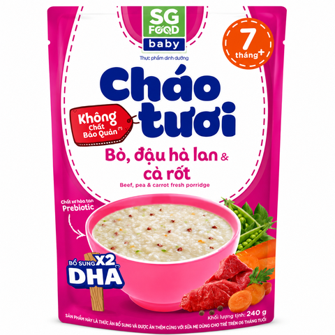 Cháo Tươi Baby Bò Đậu Hà Lan Và Cà Rốt 240G*30 gói