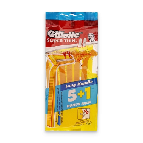 Dao Cạo Râu Gillette Super Thin Cán Vàng (5+1 cái*12 gói )