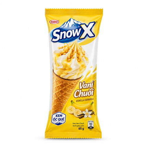 Kem Ốc Quế Snow X Vani Chuối (20 Cây *1 Thùng)
