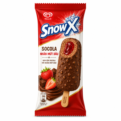 Kem Snow X Socola Nhân Mứt Dâu (20 Cây *1 Thùng)