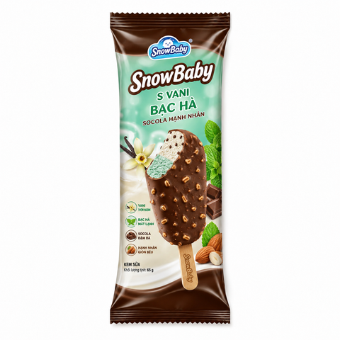 Kem SnowBaby S Vani Bạc Hà Socola Hạnh Nhân (20 Cây *1 Thùng)
