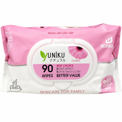 Khăn Ướt Yuniku 90 Tờ Màu Hồng (90 Tờ * 24 Gói)