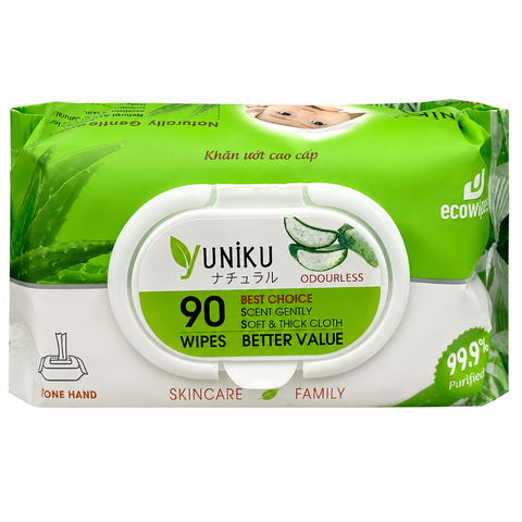 Khăn Ướt Yuniku 90 Tờ Màu Xanh Lá (90 Tờ * 24 Gói)